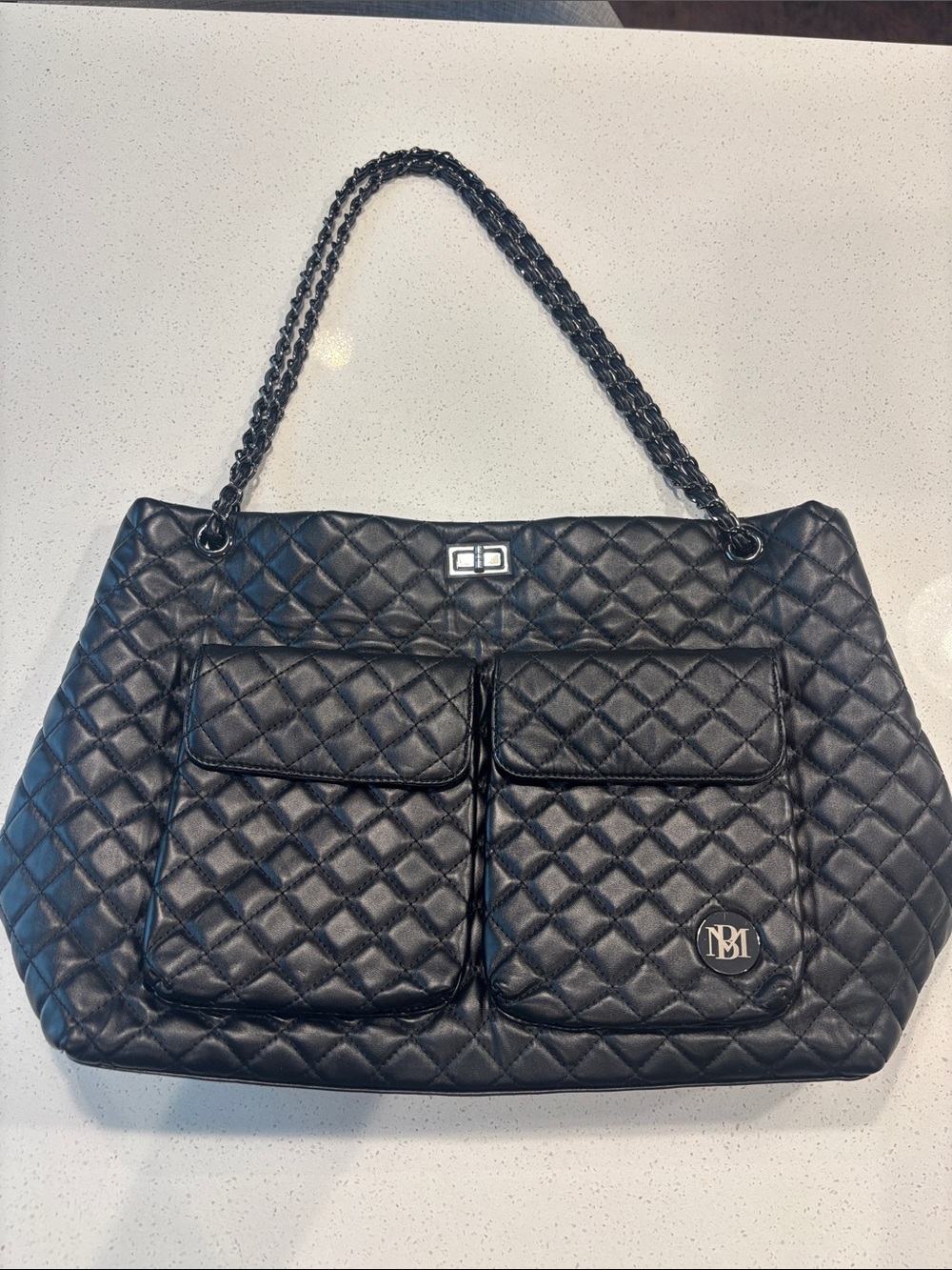 Badgley Mischka Diana Quilted Vegan Leather Travel Weekender Tote Bag